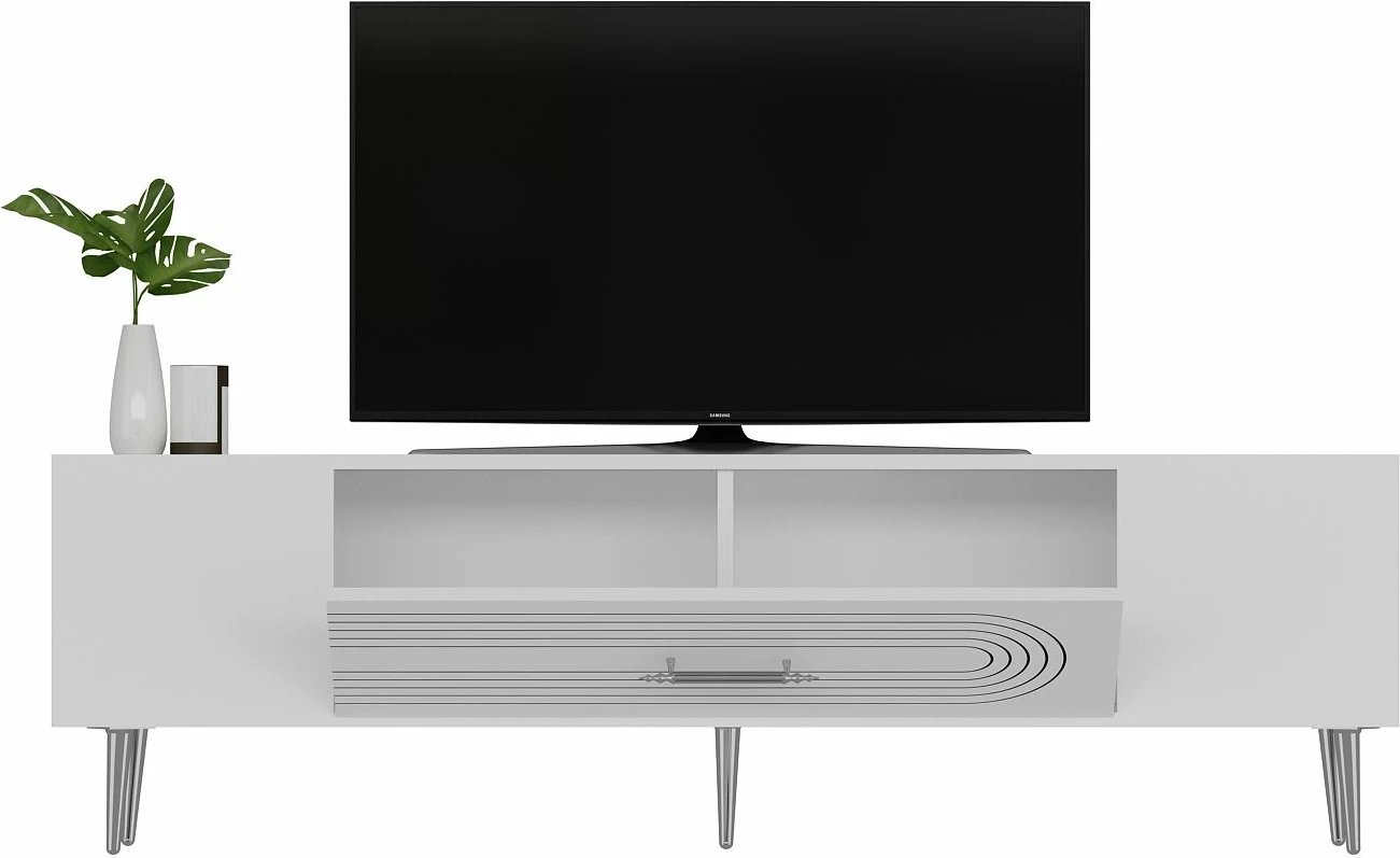 Komodë TV Skye Decor, e bardhë, argjend