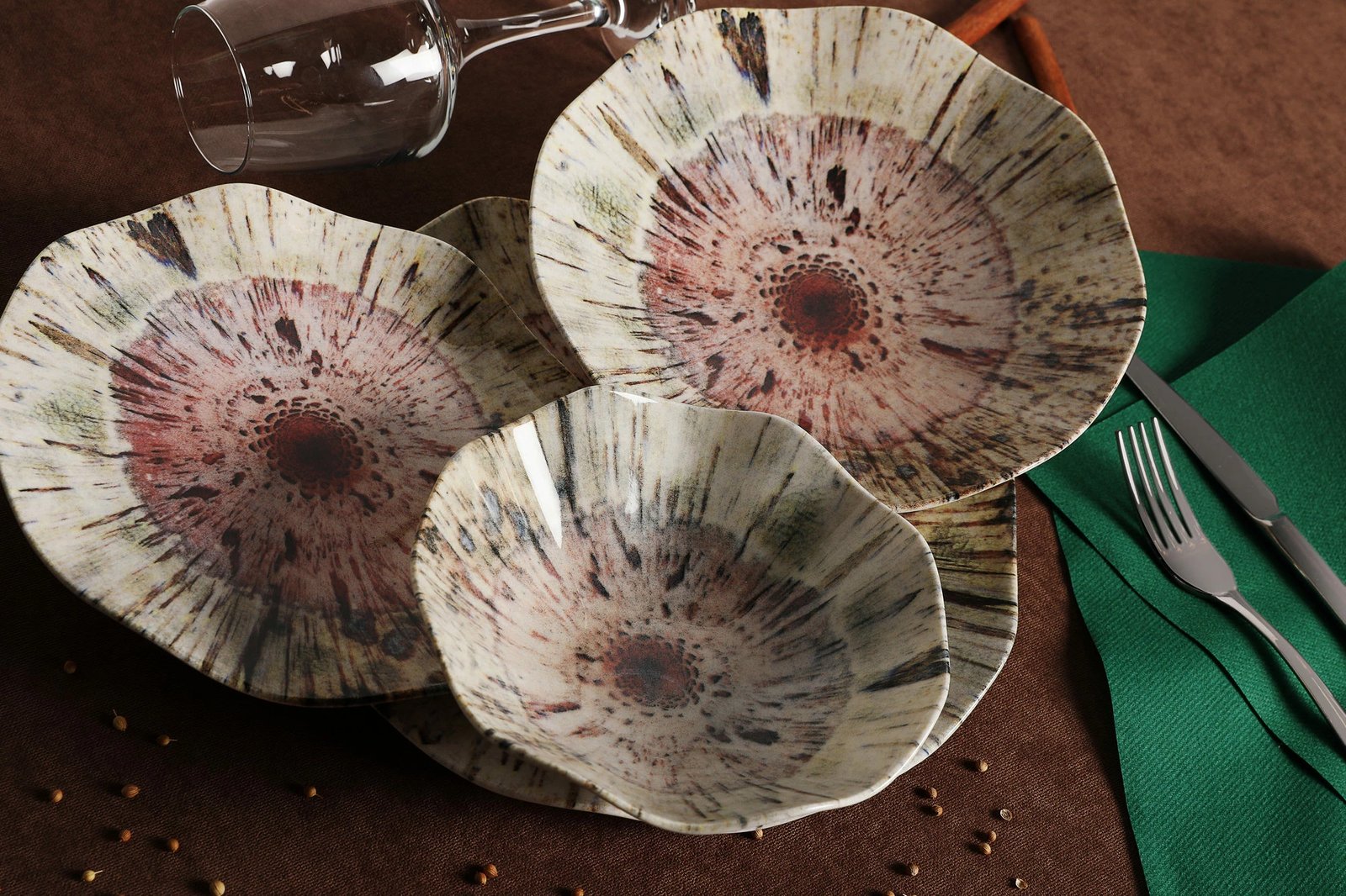 Set enësh për drekë, porcelan, shumëngjyrësh, 24 copë, Hermia, GBSNES24Y41001159