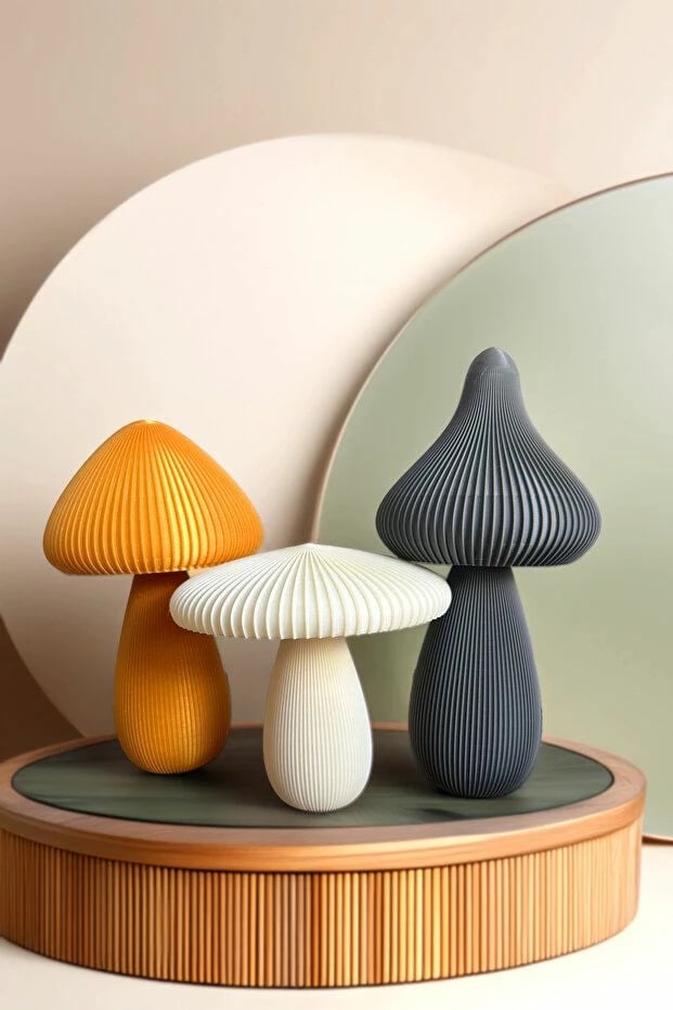 Set dekorativ kërpudhash, 3 copë, ngjyrë e bardhë, ari, gri, Evila Originals