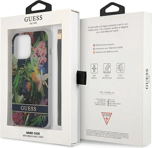 Mbështjellës Guess Flower Strap për iPhone 13 Pro Max 6.7", TPU, Blu me lule