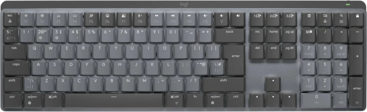 Tastierë Logitech MX Mechanical, Wireless, RF Wireless + Bluetooth, QWERTY, LED, Grafit