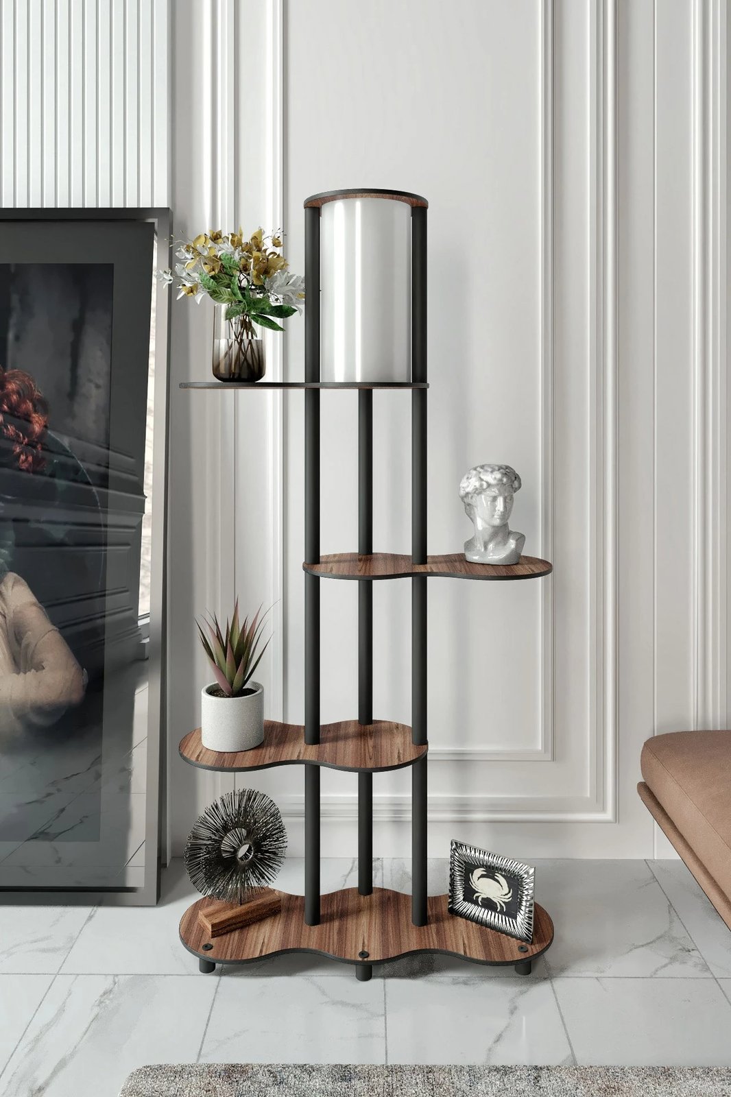 Llambë dyshemeje me rafte, ngjyrë arre, Opviq KS-11114, 150cm