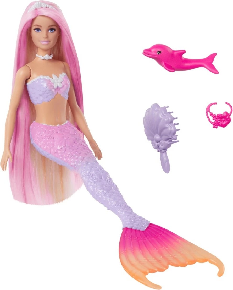 Kukull Barbie Malibu Mermaid Color Change Mattel HRP97 me aksesorë, Rozë