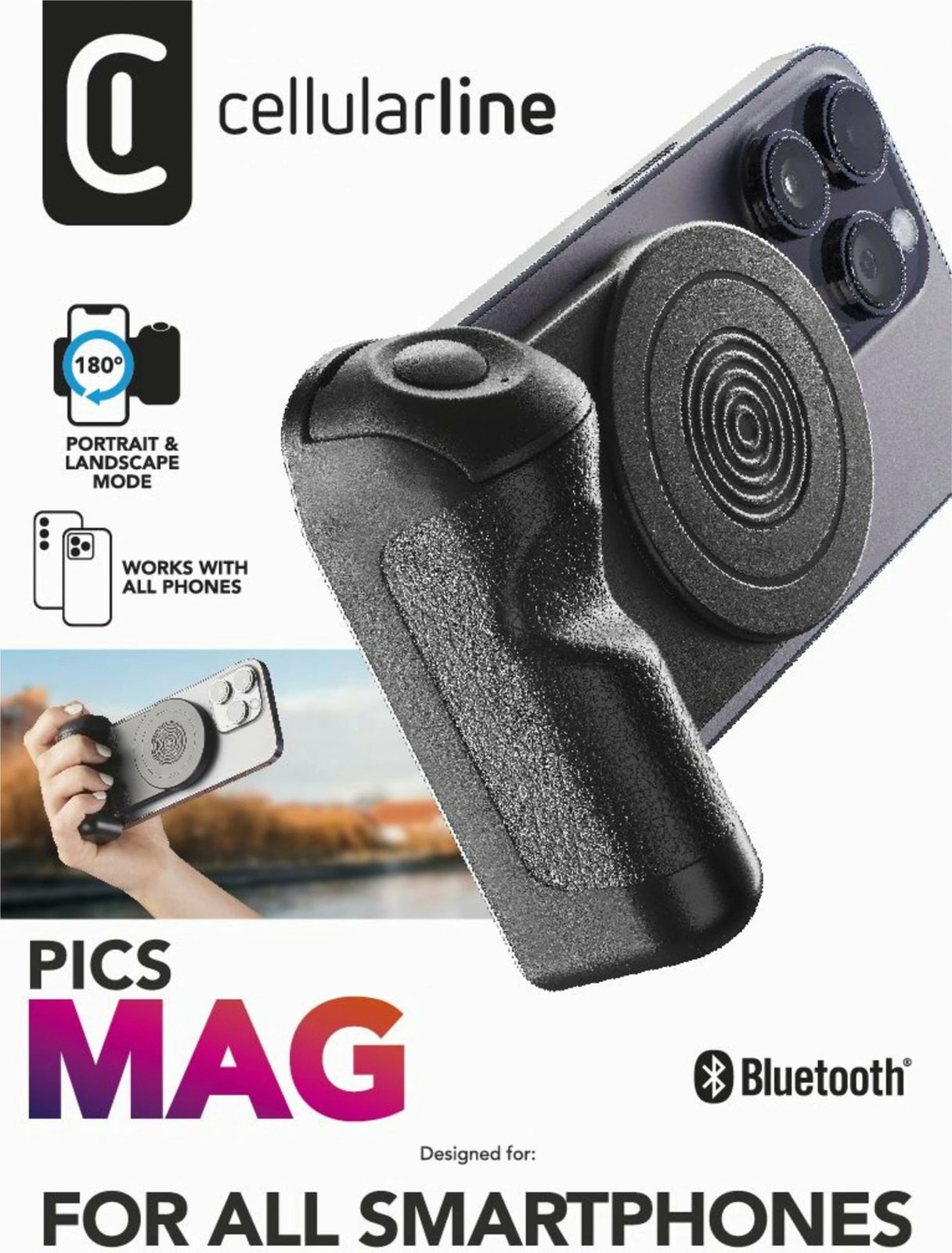 Mbajtës magnetik Bluetooth për celular, Cellularline Pics Mag, universal, i zi