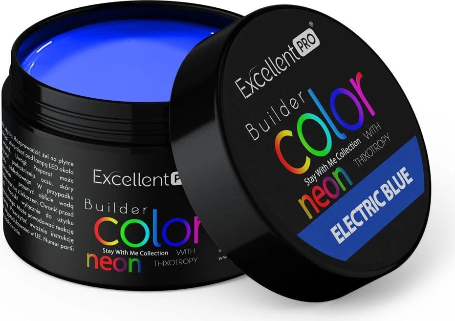 Gel ndërtues për thonj Excellent PRO Color Neon With Thixotropy Electric Blue, 15g për femra