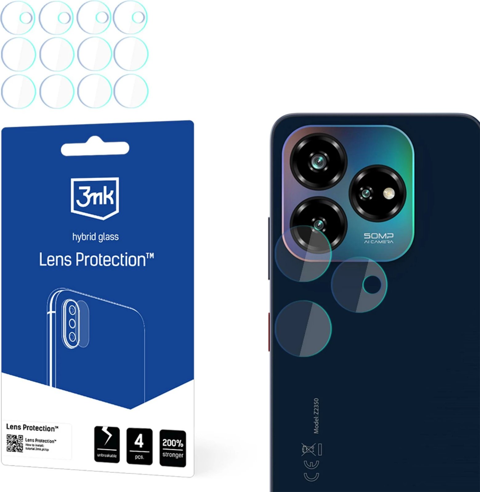 Xham hibrid për kamerë 3mk Protection për ZTE Blade V60 Design, set 4 copë