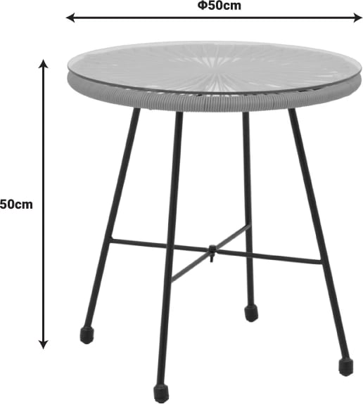 Tavolinë Acapulco metalike e zezë - pe rattan, ngjyrë natyrale, D50x50cm