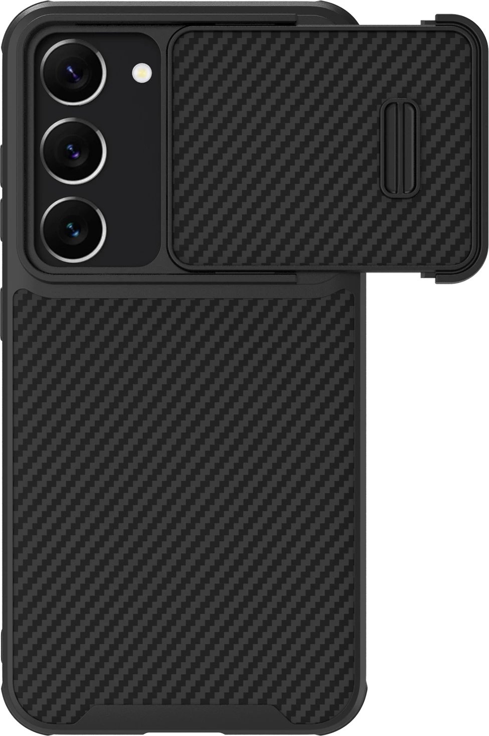 Mbështjellës Nillkin Synthetic Fiber S Case për Samsung Galaxy S23, me kapak kamere, i zi