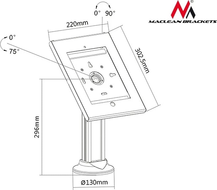 Mbajtës reklamues për tablet Maclean MC-677, për tavolinë, me mbyllje, i përshtatshëm për iPad 2/3/4/Air/Air2, Bardhë