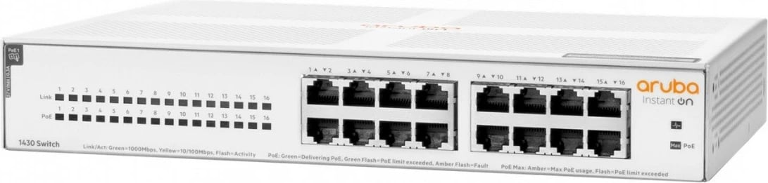 Switch Aruba Instant On 1430, Hewlett Packard Enterprise, R8R48A, 16 porte Gigabit, PoE, i bardhë