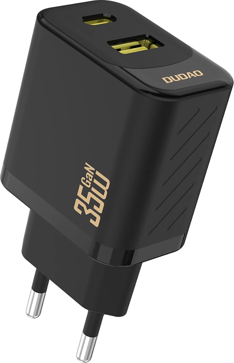 Karikues muri GaN, Dudao A27 MaxC, 35W, 2 porta (USB-C + USB-A), PD, prizë EU, pa kabllo, i zi