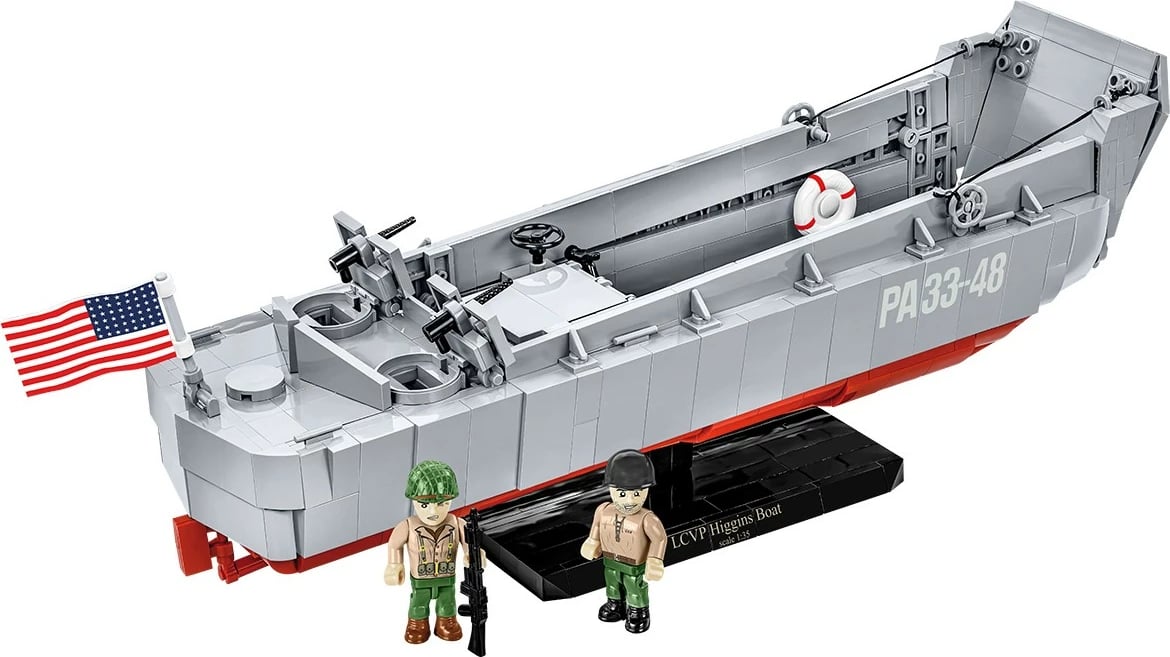 Set lodrash ndërtimi Cobi Klocki LCVP Higgins Boat, 715 pjesë, me 2 figurina, Gri