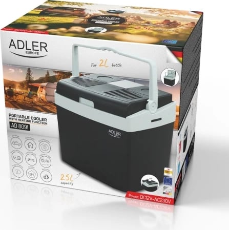 Ftohës‑ngrohës portativ, Adler, AD 8091, 25L, DC 12V & AC 230V, e zezë/gri