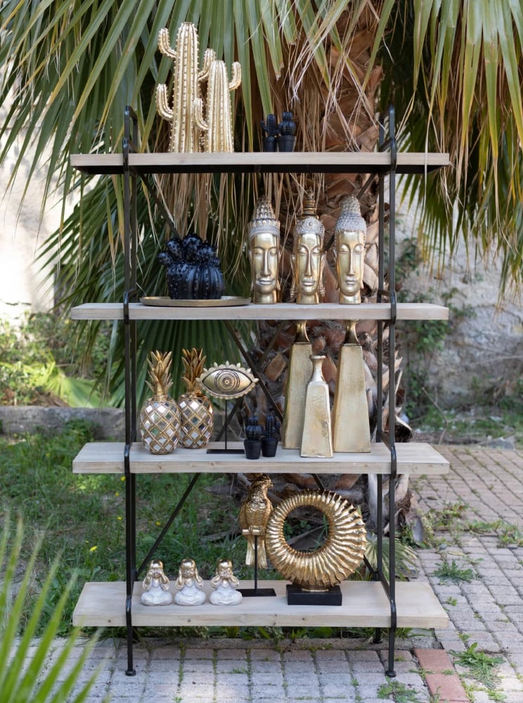 Raft librash Staples, 4 rafte, ngjyrë e bardhë e larë, kornizë e zezë, 110x40x170.5