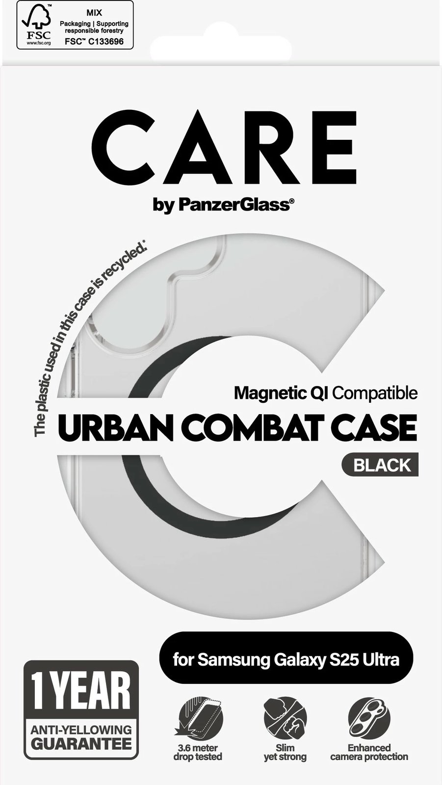 Mbështjellës PanzerGlass CARE Flagship Case, Galaxy S25 Ultra, transparent/zi