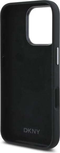 Mbështjellës DKNY Liquid Silicone Metal Logo për iPhone 16 Pro Max, i zi