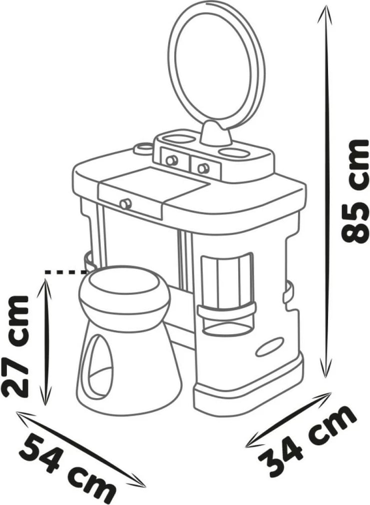 Tavolinë grimi lodër Smoby My Beauty Dressing Table me 15 aksesorë, Rozë/Ari/E bardhë