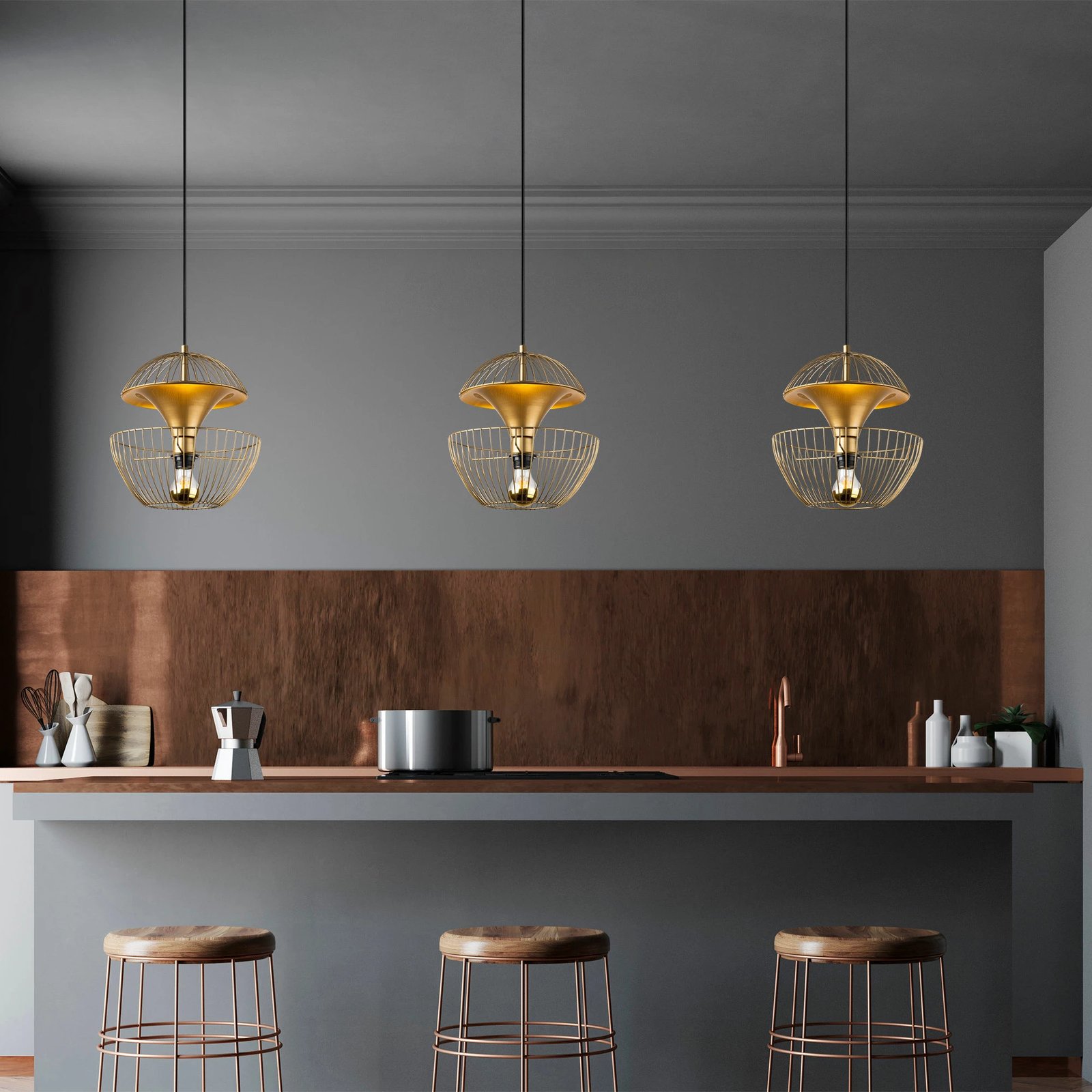 Llambë tavani Opviq, Telmander, ngjyrë ari shkëlqyeshëm, 30x30x45-135 cm