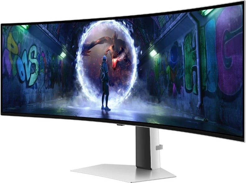 Monitor gaming, Samsung, Odyssey G93SD LS49DG934SUXEN, 49" 32:9 OLED Dual QHD 240Hz 0.03ms, i lakuar 1800R, VESA 100x100, Silver