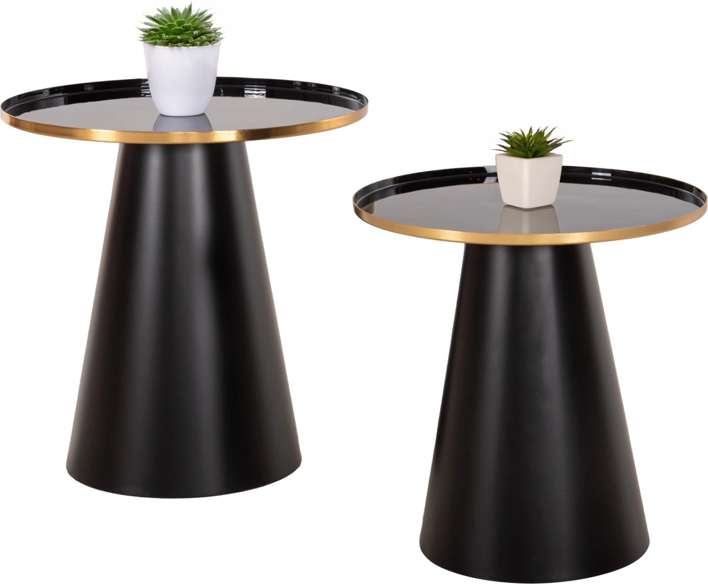 Tavolina kafeje 2 copë, BENG FH9920, sipërfaqe metalike të emaluara, bazë mat, ngjyrë e zezë, Φ50 & Φ40 cm
