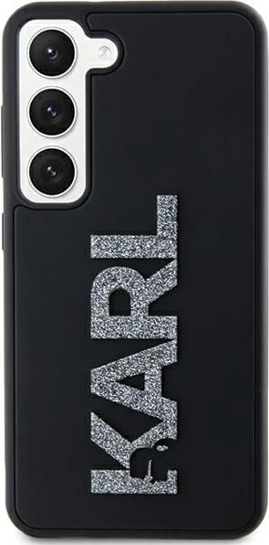 Mbështjellës Karl Lagerfeld 3D Rubber Glitter Logo për Samsung Galaxy S23+, i zi