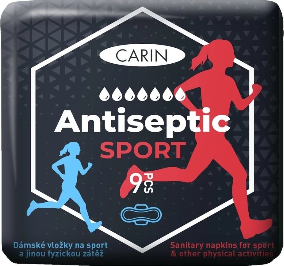 Peceta higjienike ultra të holla me krahë për sport Carin Sport Antiseptic për femra, 9 copë