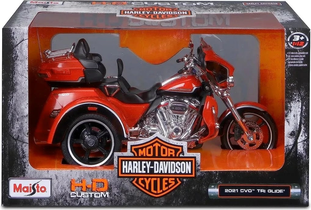 Model metalik Maisto HD 2021 CVO Tri Glide 1:12, portokalli