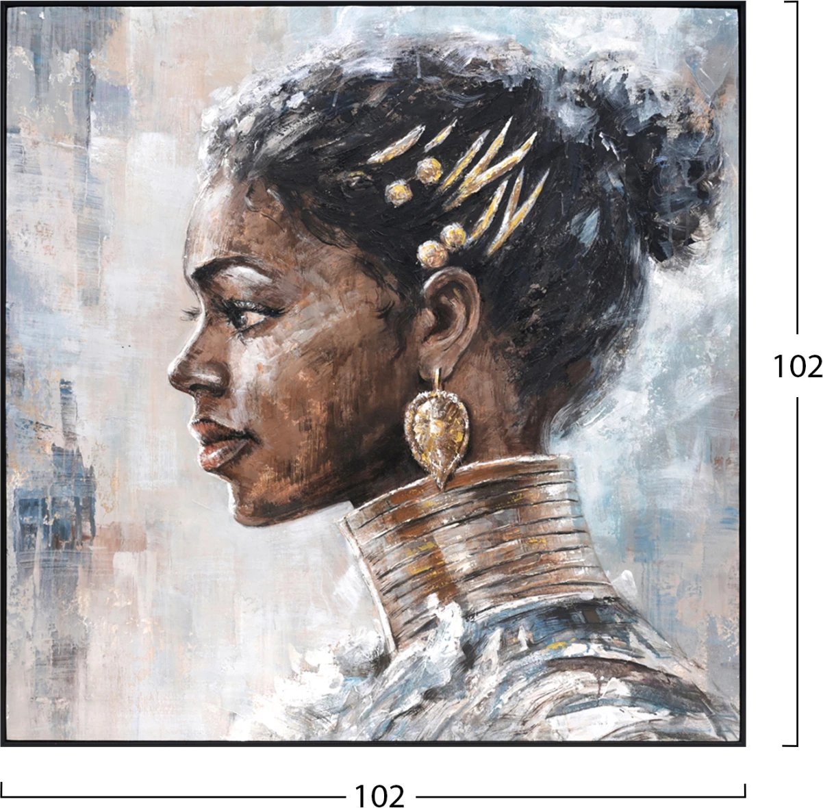 Pikturë muri FH4544 me kornizë të zezë PS, kanavacë e printuar me profil gruaje, 102x4.5x102 cm