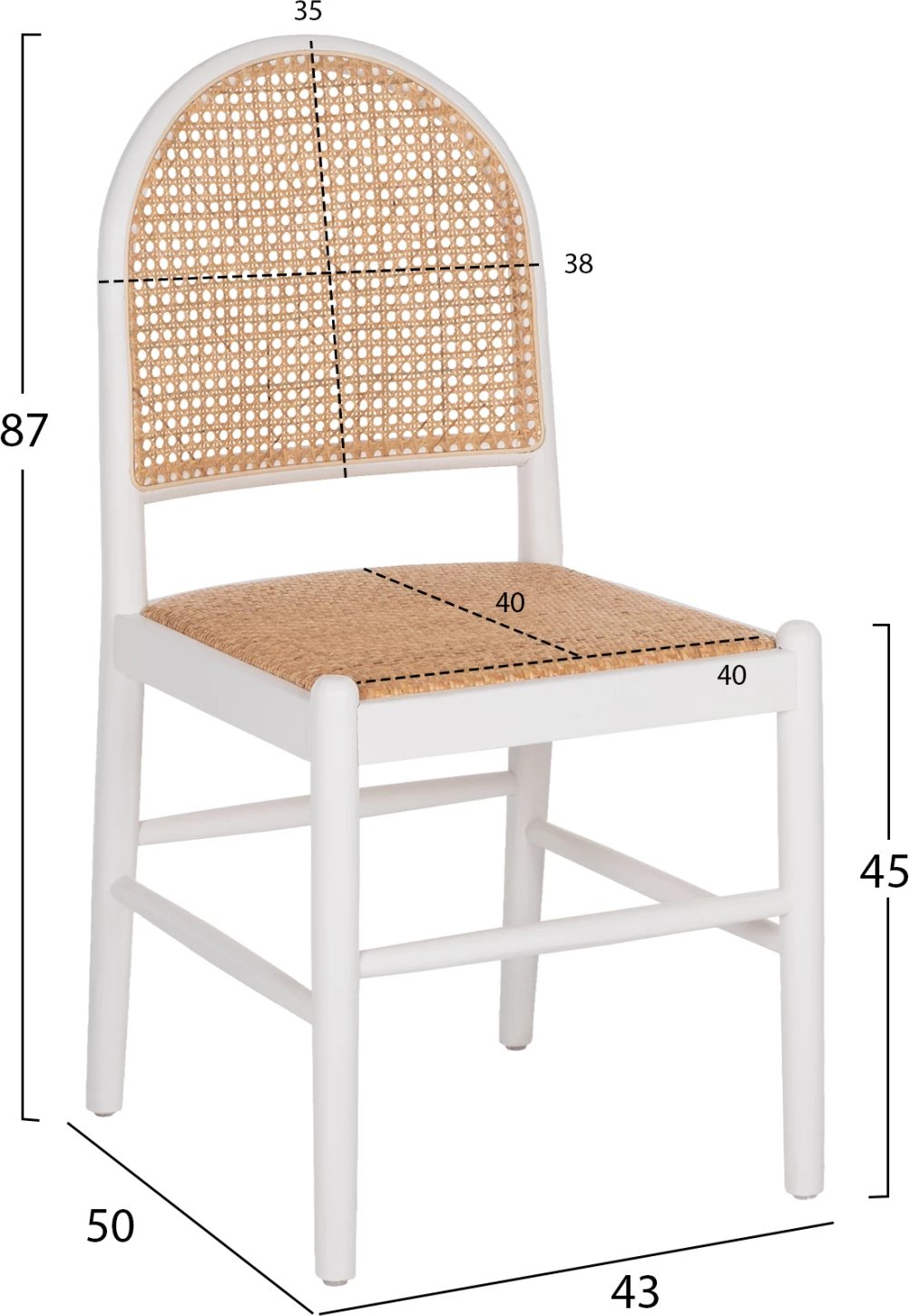 Karrige dru ahu, ngjyrë e bardhë-ratan bezhë, FH9407.03, 43x50x87H cm Karrige dru ahu, ngjyrë e bardhë-ratan bezhë, FH9407.03, 43x50x87H cm
