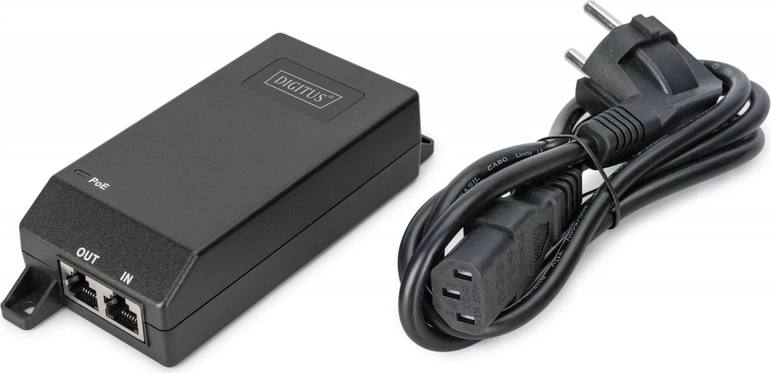 Adapter PoE+, Digitus, DN-95103-3, IEEE 802.3af/at, 55V 30W, 10/100/1000 Mbps, deri 100 m, e zezë
