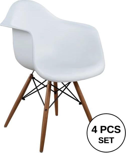 Karrige me krahë, këmbë druri, ngjyrë bardhë, Mirto FH005.01, 64x60x81 cm, set prej 4 copë