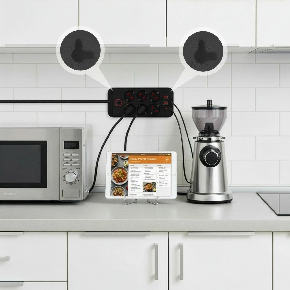 Zgjatues elektrik, Maclean MCE389 B, 6 dalje Schuko, 4x USB-A + 1x USB-C, 2500W, kabllo 1.5 m, me ndërprerës, e zezë