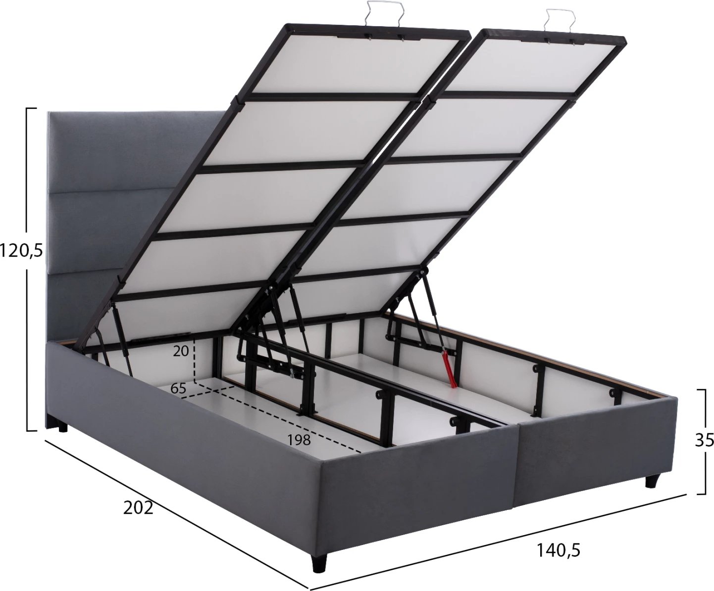 Krevat me hapësirë për depo, kadife gri, MILO FH738.10, për dyshek 140x200cm