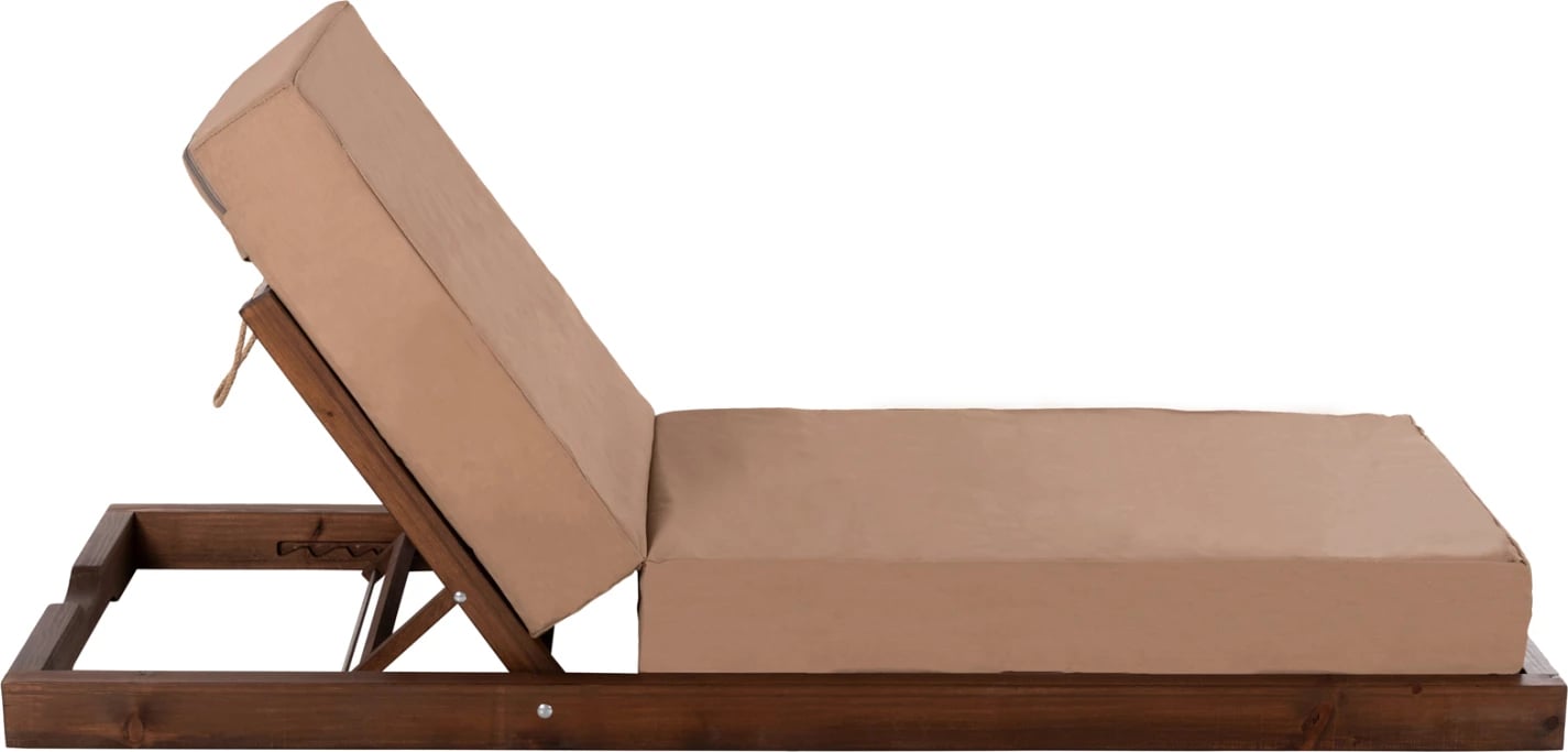 Shezlong plazhi i ulët IKARIA FH10622.04, dru pishe, ngjyrë arre, tekstilene mocha, jastëk 20cm i trashë