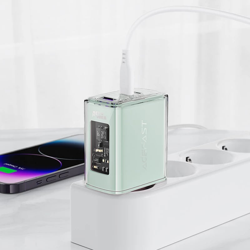 Karikues muri Acefast A45, GaN, 65W, 3 porta (2xUSB-C, 1xUSB), Gri