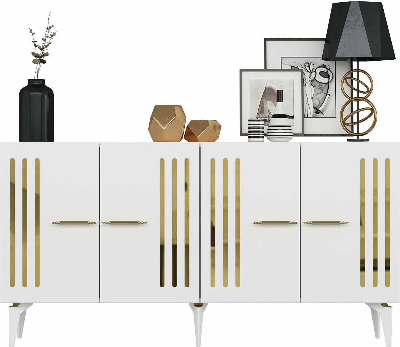 Konsolë Skye Decor, e bardhë, ari