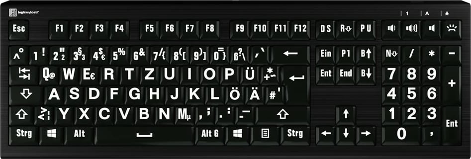 Tastierë LogicKeyboard XL-Print Astra 2, DE, shkronja të mëdha, bardh e zi
