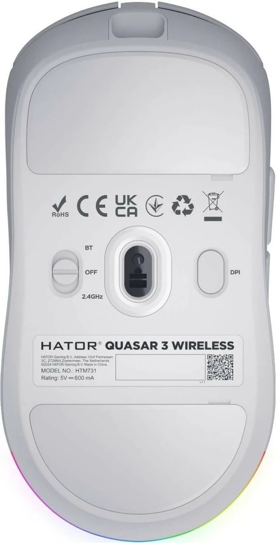 Maus Hator Quasar 3 wireless, RGB, 12000 DPI, i bardhë