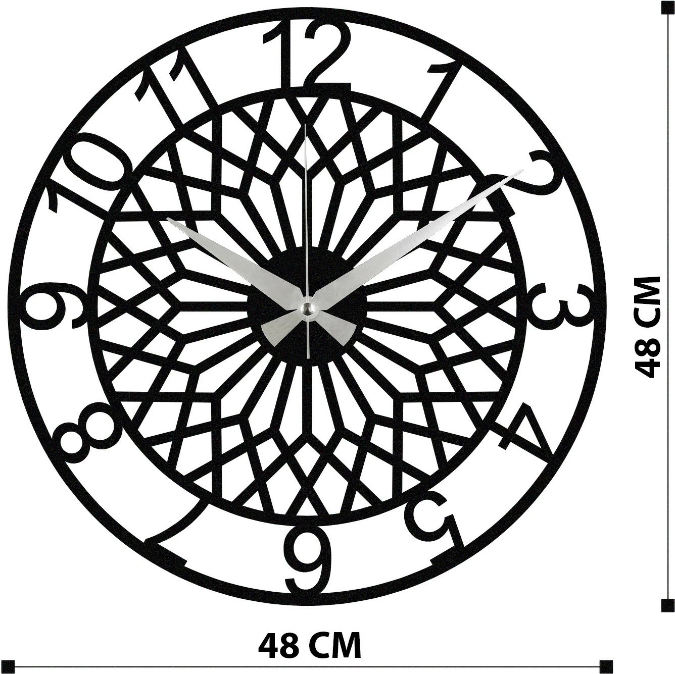 Orë muri dekorative prej metali, Wallity Enzoclock - S009, e zezë, 48x48cm