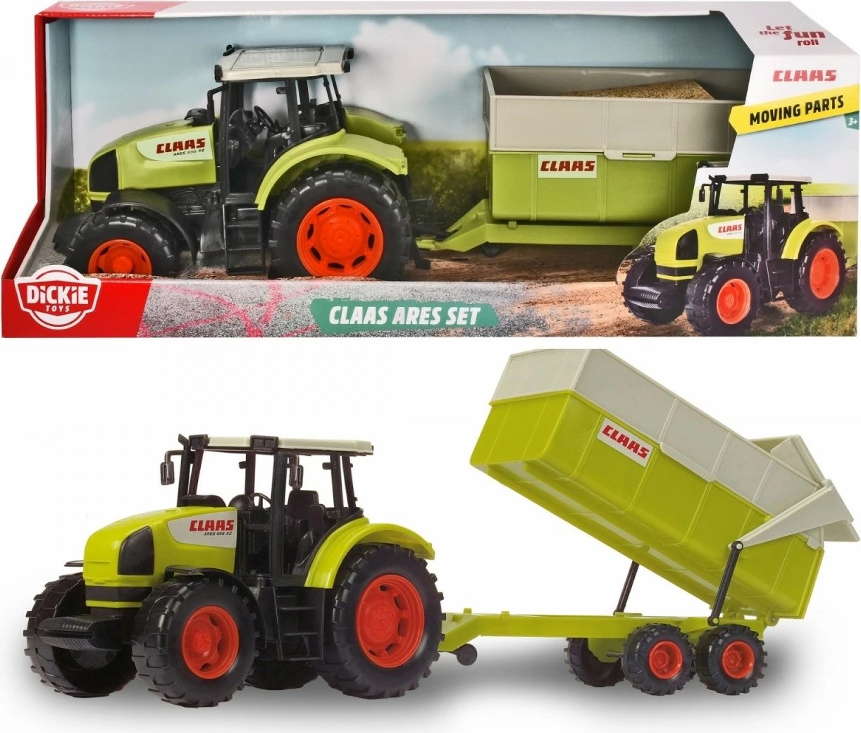 Traktor lodër Dickie Claas Ares me rimorkio, i gjelbër, 57 cm