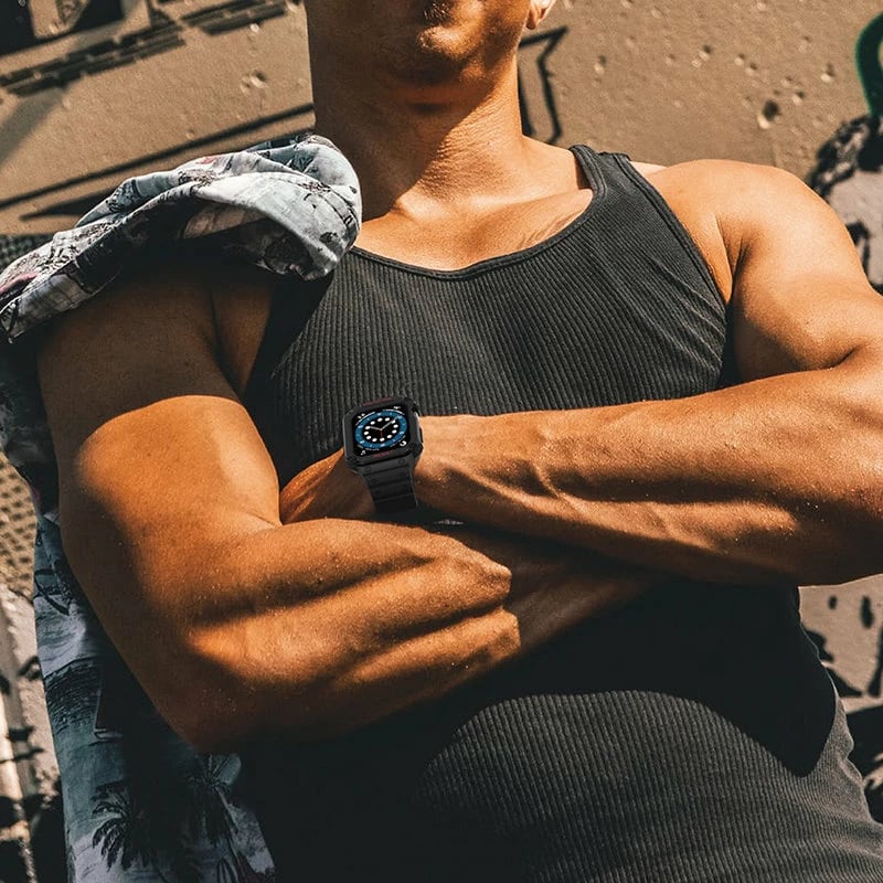 Rrip me kasë mbrojtëse për Apple Watch Hurtel, 45/44/42mm, e zezë/e kaltër