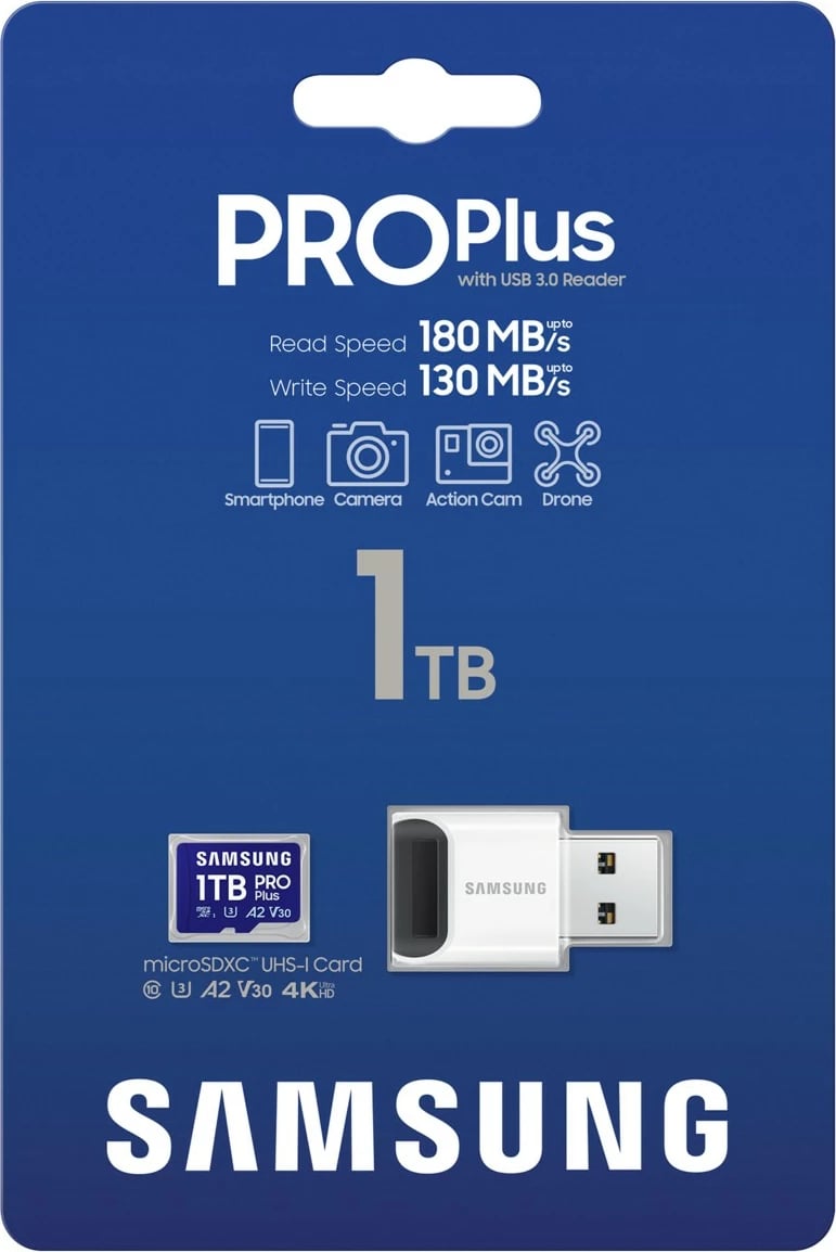 MicroSDXC Samsung 1TB PRO Plus, Class 10, UHS-I, A2, V30, blu