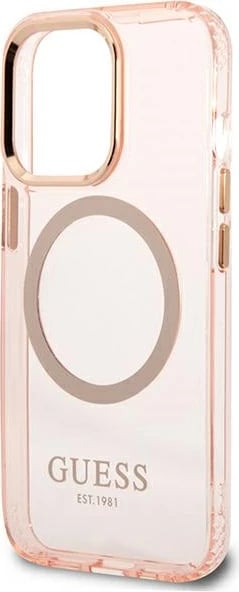 Mbështjellës Guess Gold Outline Translucent MagSafe për iPhone 13 Pro Max, rozë