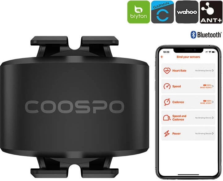 Sensor kadence Coospo BK9C për biçikletë, Bluetooth 5.0 dhe ANT+, i zi