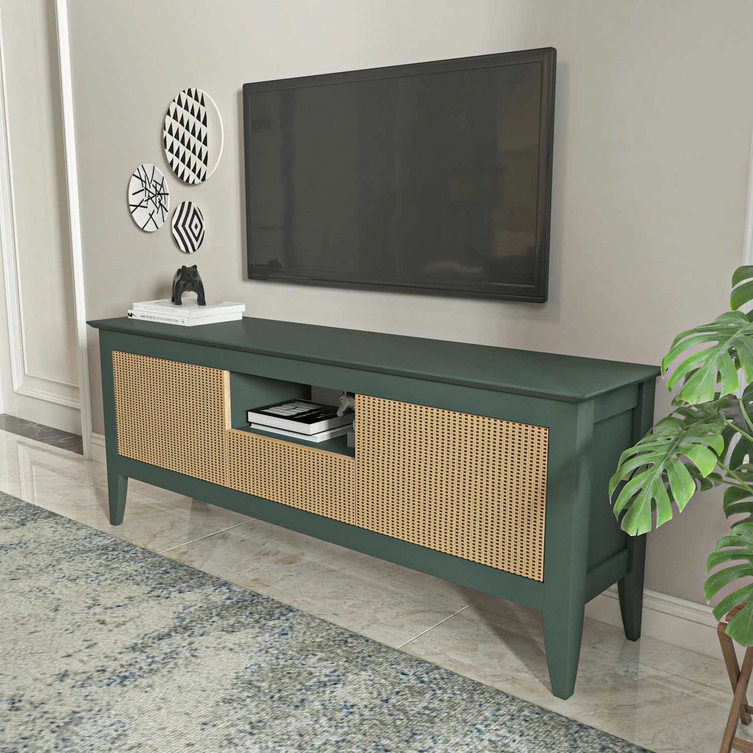 Komodë TV Skye Decor, ngjyrë e gjelbër, hazeran, moderne