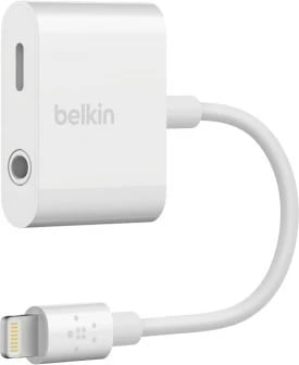 Kabllo karikuese për celular Belkin RockStar, Lightning + 3.5mm, e bardhë 