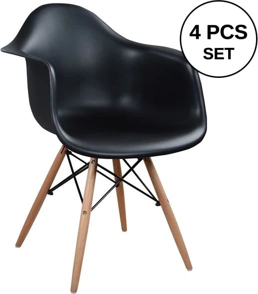 Karrige me krahë me këmbë druri dhe ndenjëse të zezë Mirto FH005.02 64x60x81 cm, set prej 4 copë