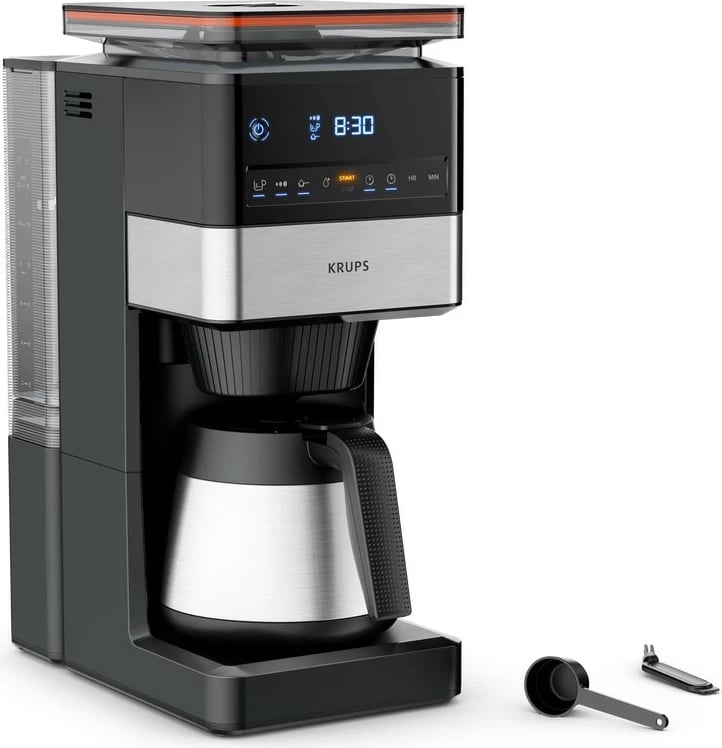 Aparat kafeje drip Krups Grind Aroma XL KT8428, mulli i integruar, 1.25L, 1000W, e zezë/inox