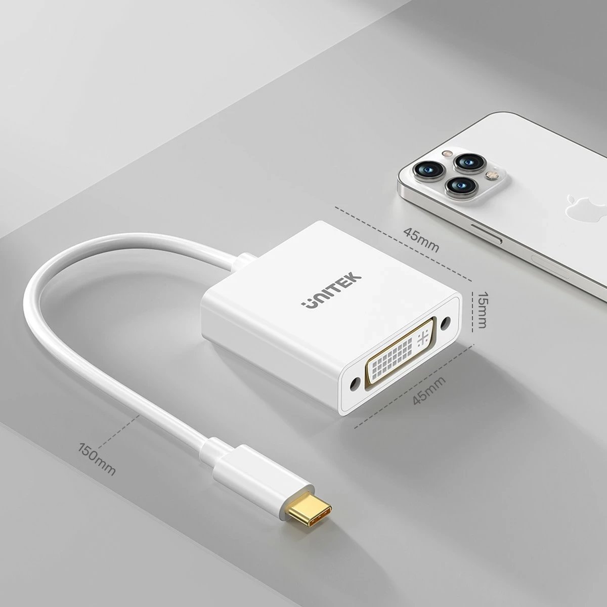 Adapter USB-C në DVI Unitek, 1080P@60Hz, 15cm, bardhë