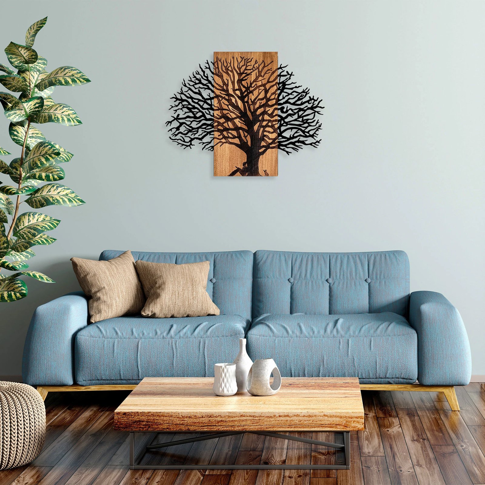 Aksesor dekorativ për mur, dru dhe metal, ngjyrë arre dhe e zezë, Wallity MA-307, 58x75cm